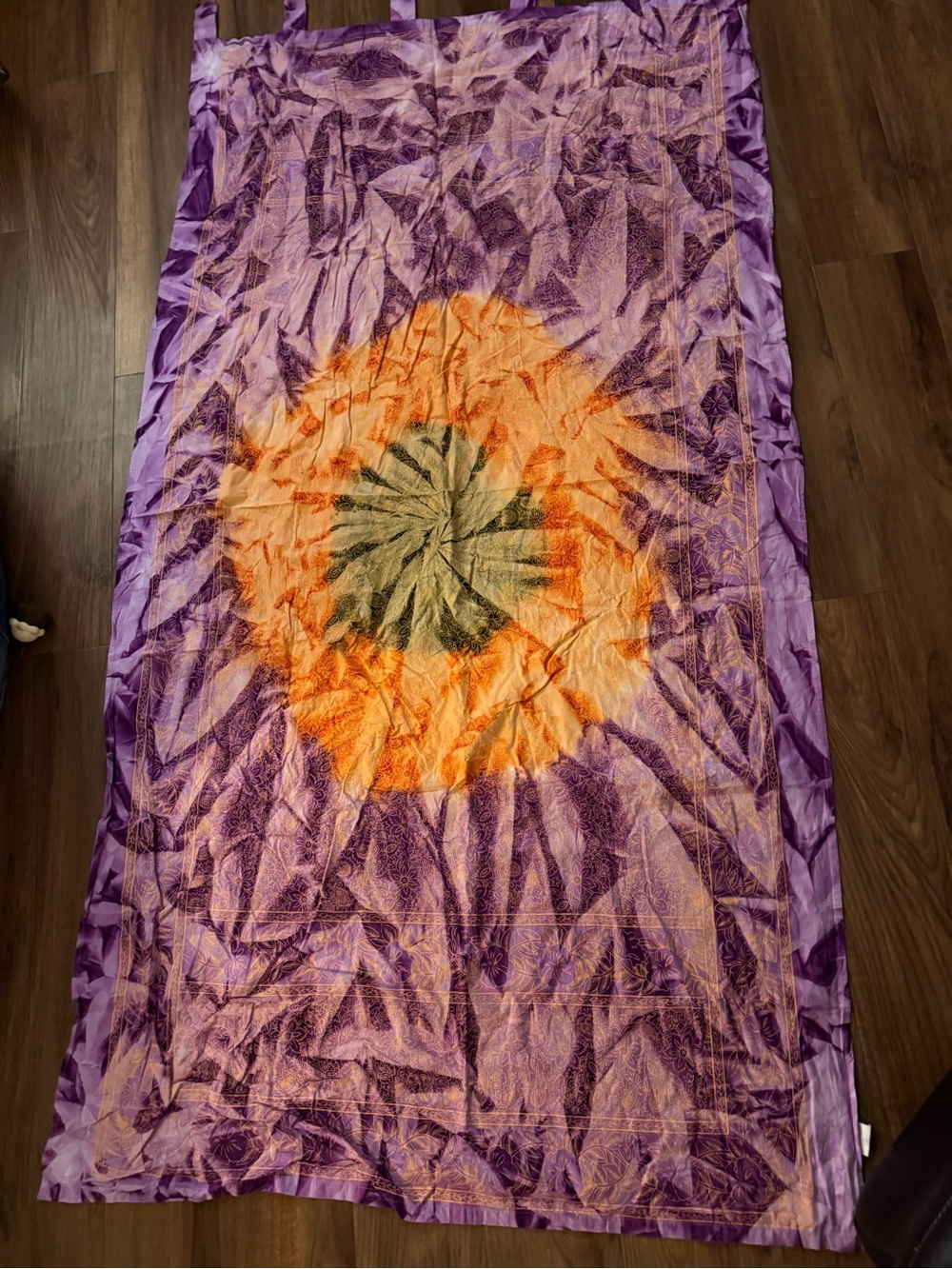 2 Tie-Dye Curtain Panels Purple Green Orange